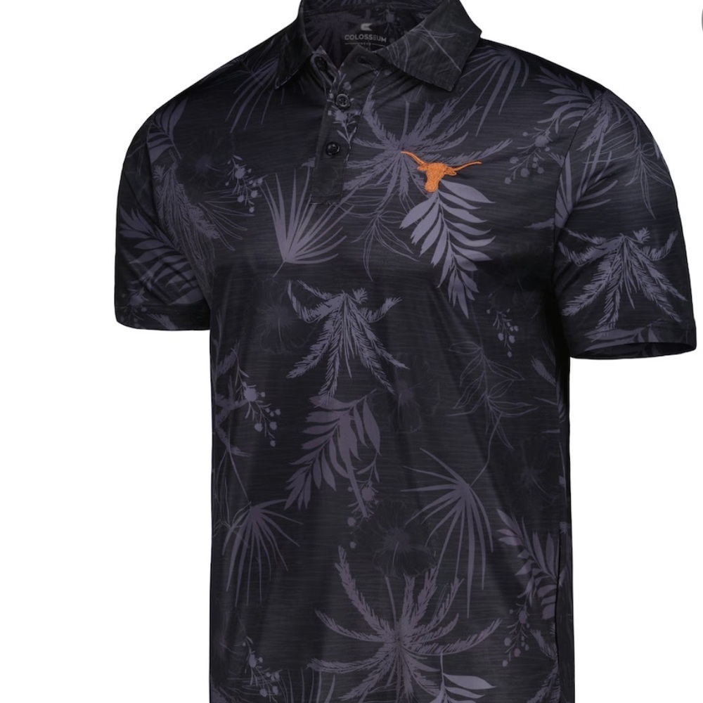 Men's Colosseum Black Texas Longhorns Palm Patterned Polo Shirt Sz 3XT